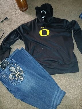 Nike  Black Hoodie with Yellow O Logo And Miss Me Jeans
